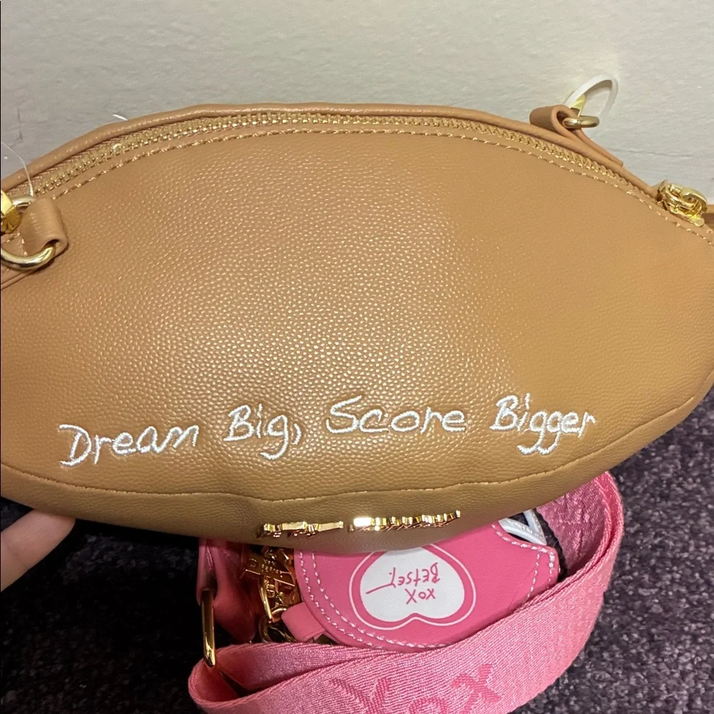 Viral Betsey Johnson Brown and Pink Football Bag w Keychain NWT - Picture 4 of 7